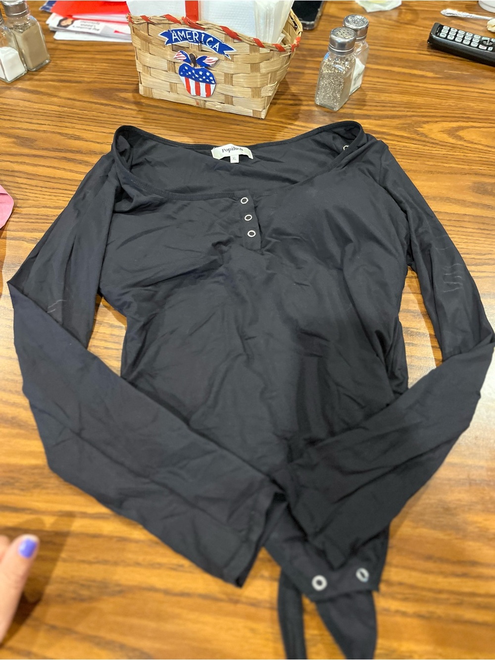 Thread & Supply Black Long-Sleeve Henley Bodysuit